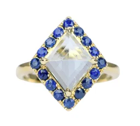 Kite Shape Aquamarine Blue Sapphire Halo 14K Yellow Gold Engagement Ring Alternative Bride AD1997