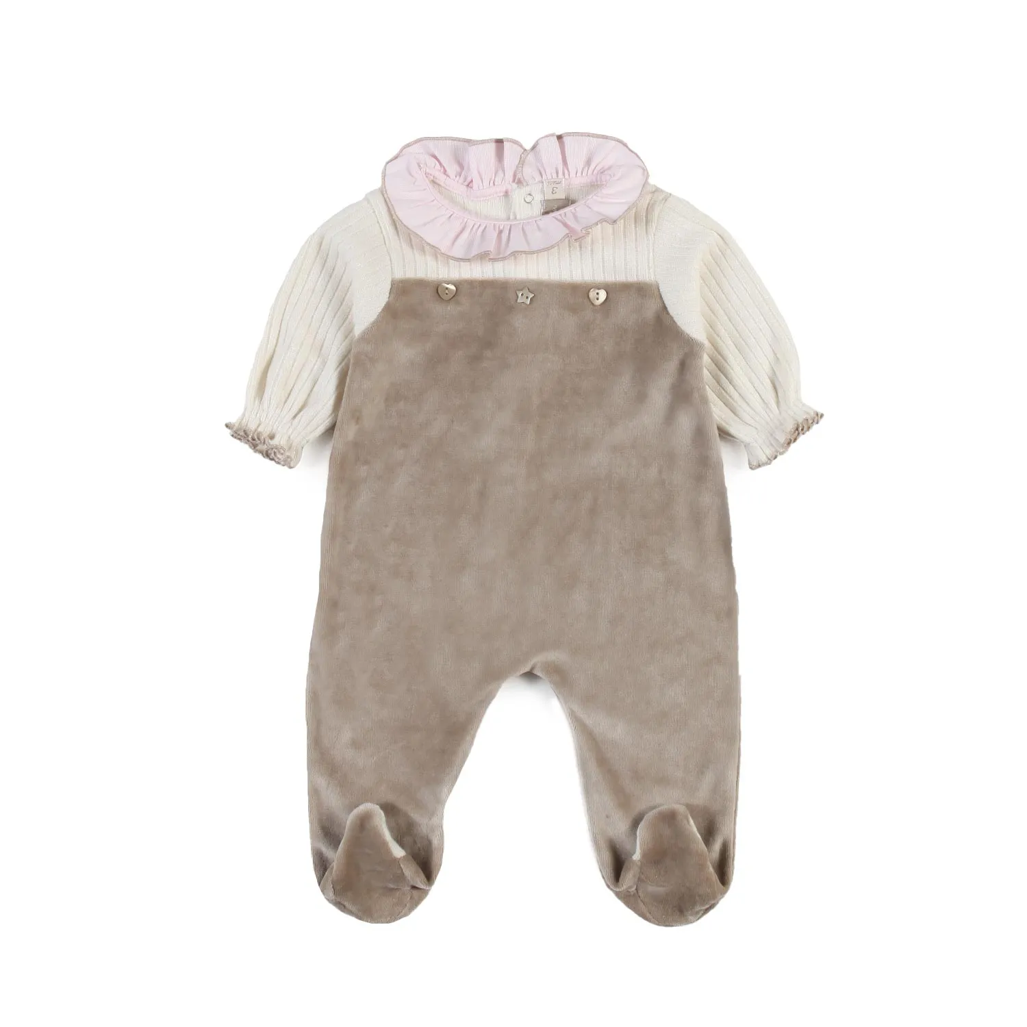 La Stupenderia Beige And Pink La Stupenderia Romper For Baby Girls