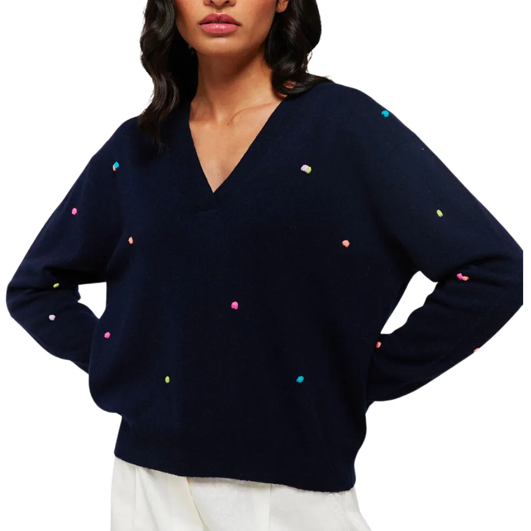 LITTLE POM MILLE VNECK SWEATER NAVY