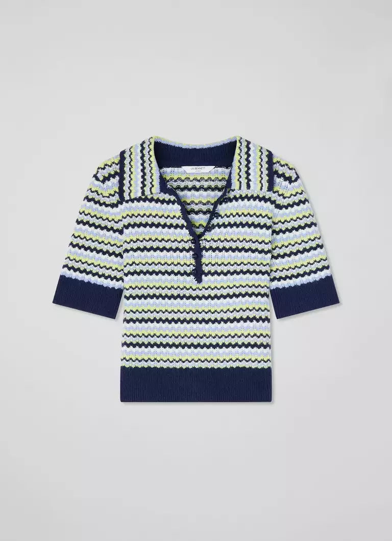 LK Bennett Lois Navy Cotton-Sustainably Sourced Merino Blend Top