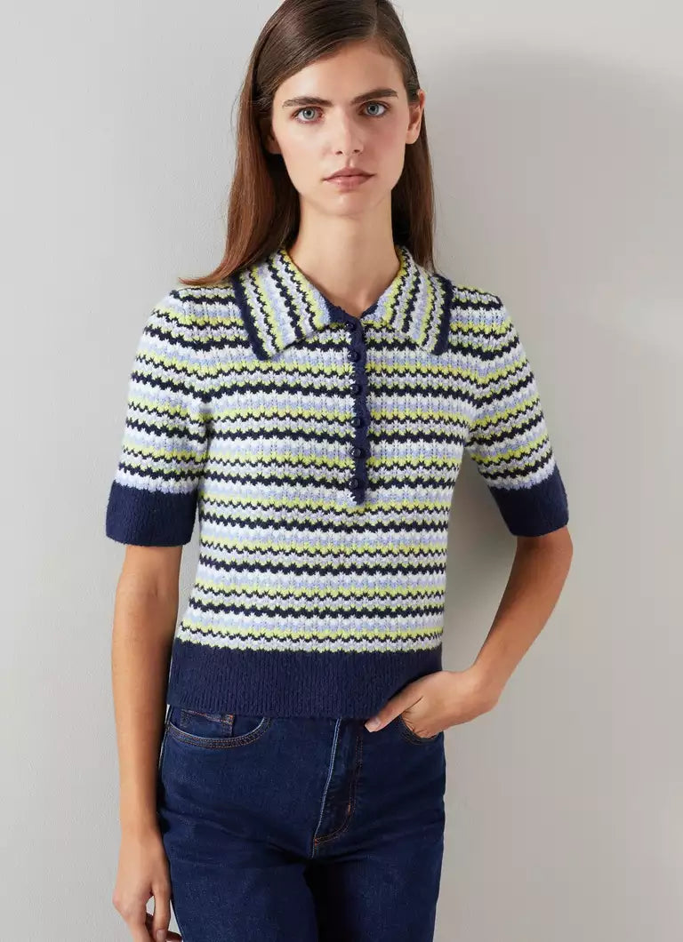 LK Bennett Lois Navy Cotton-Sustainably Sourced Merino Blend Top