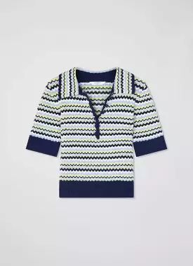 LK Bennett Lois Navy Cotton-Sustainably Sourced Merino Blend Top