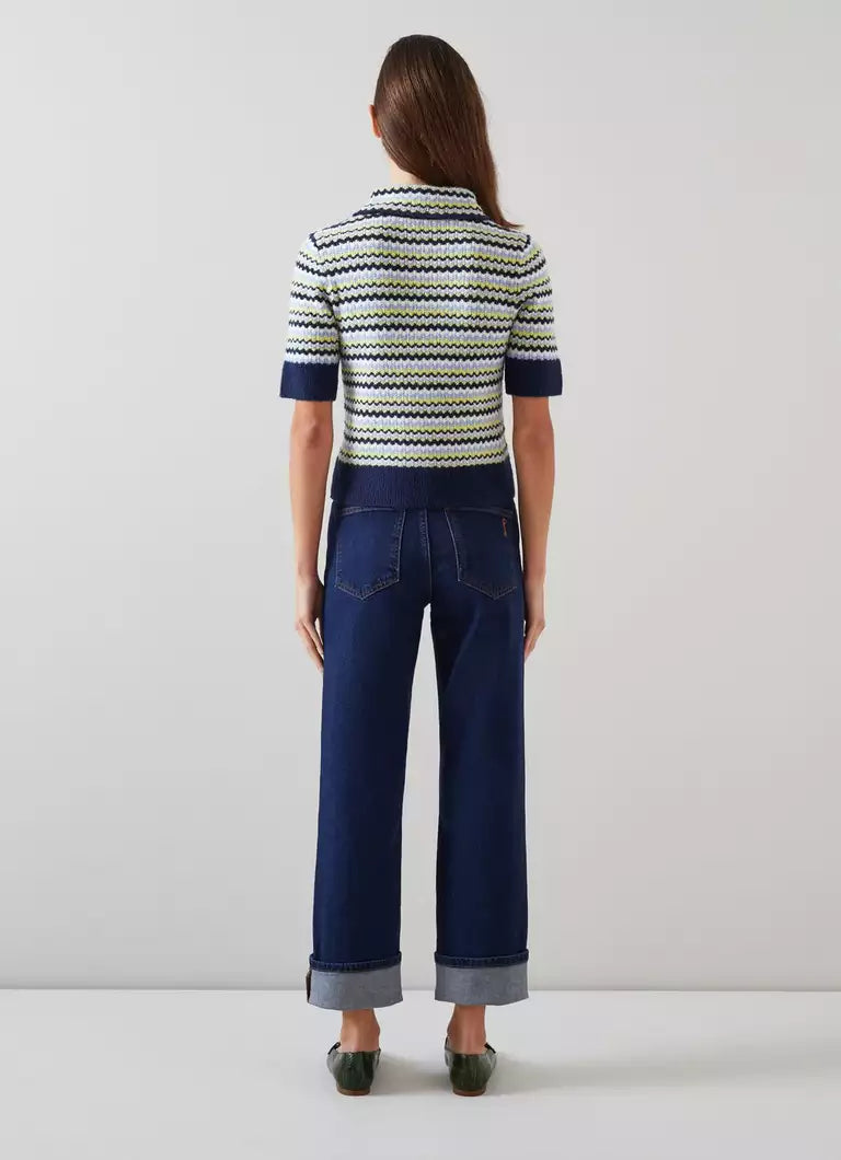 LK Bennett Lois Navy Cotton-Sustainably Sourced Merino Blend Top