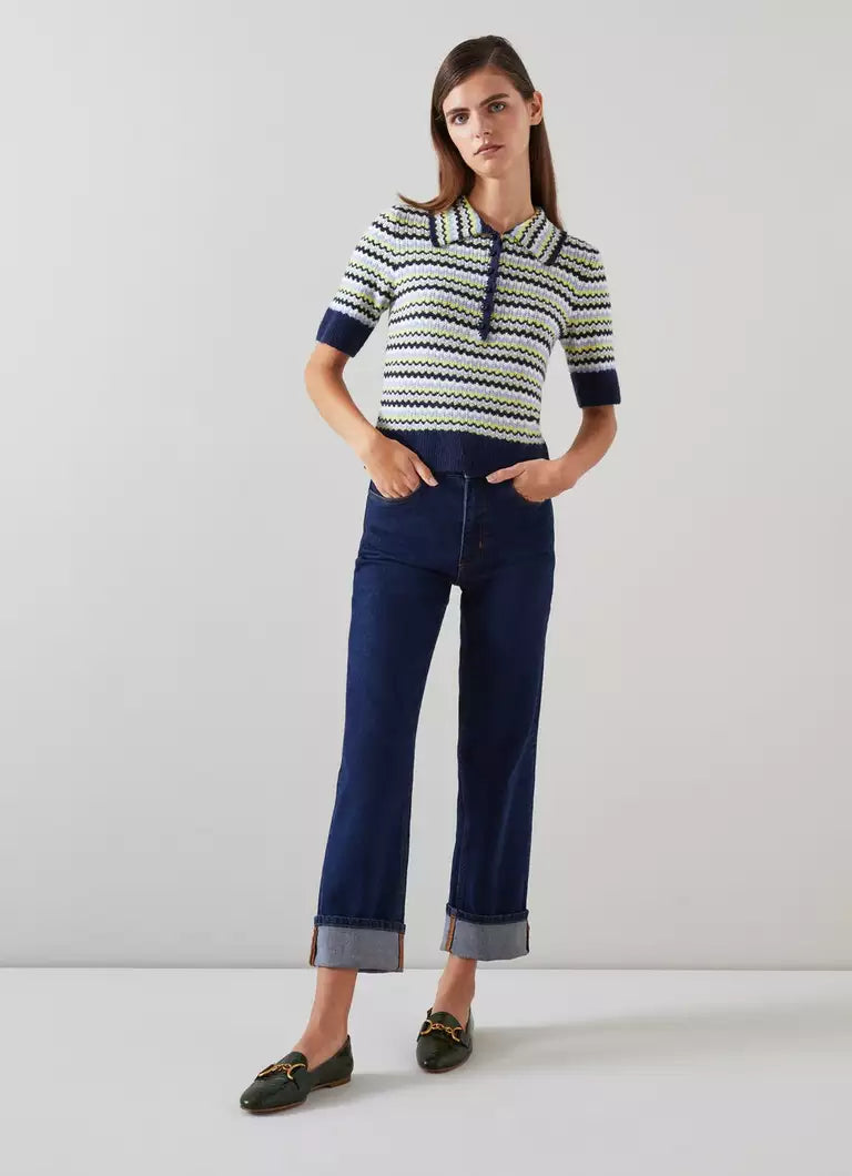 LK Bennett Lois Navy Cotton-Sustainably Sourced Merino Blend Top