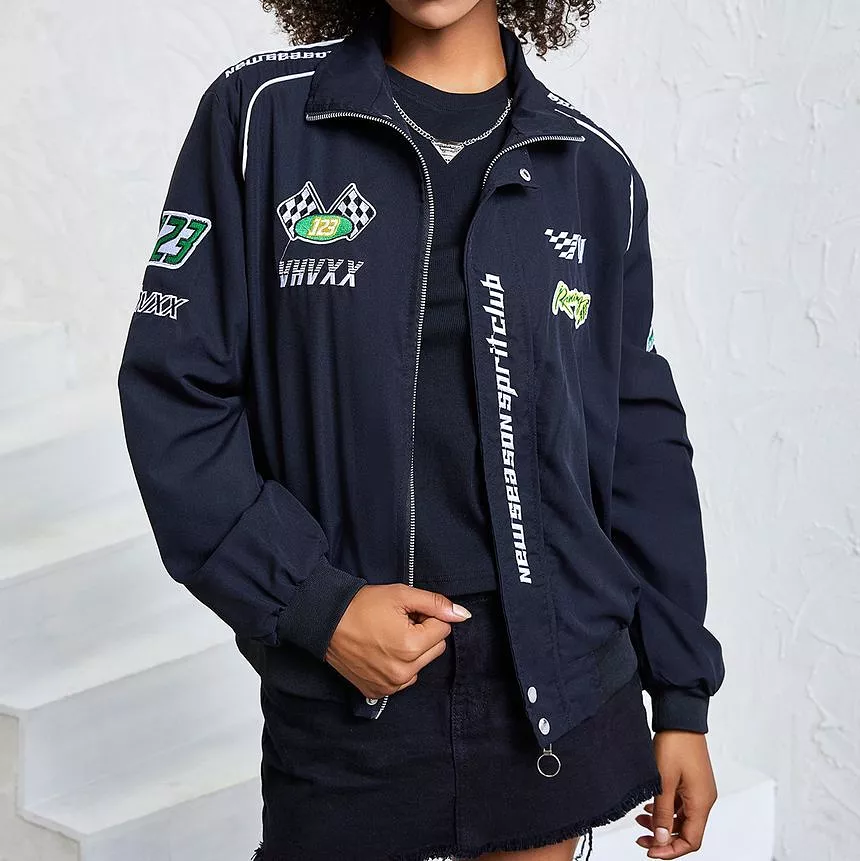 Long Sleeve Lettering Embroidered Loose-Fit Bomber Jacket ZJ9