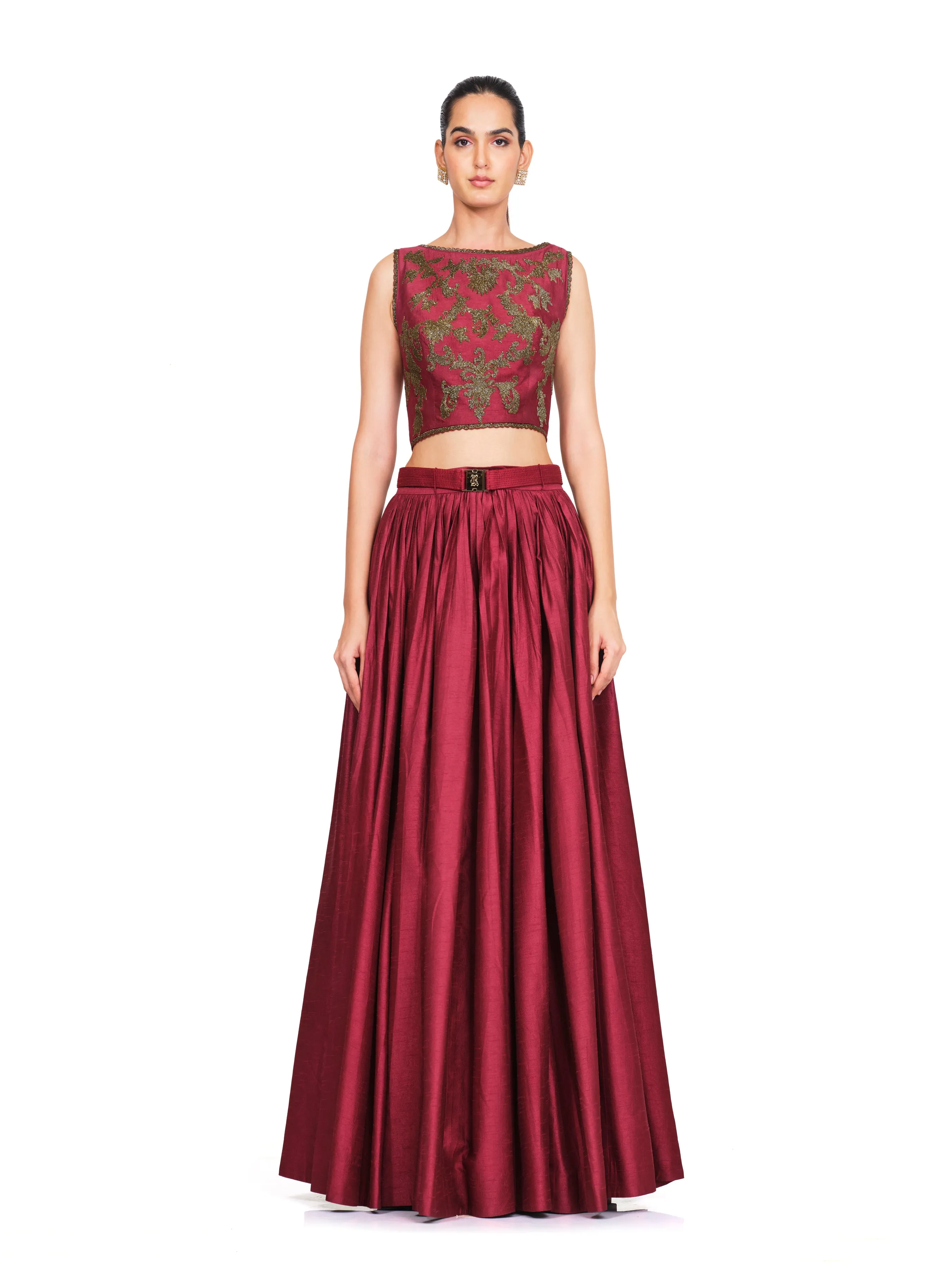 Maroon With Patch Work Embroidery Lehenga