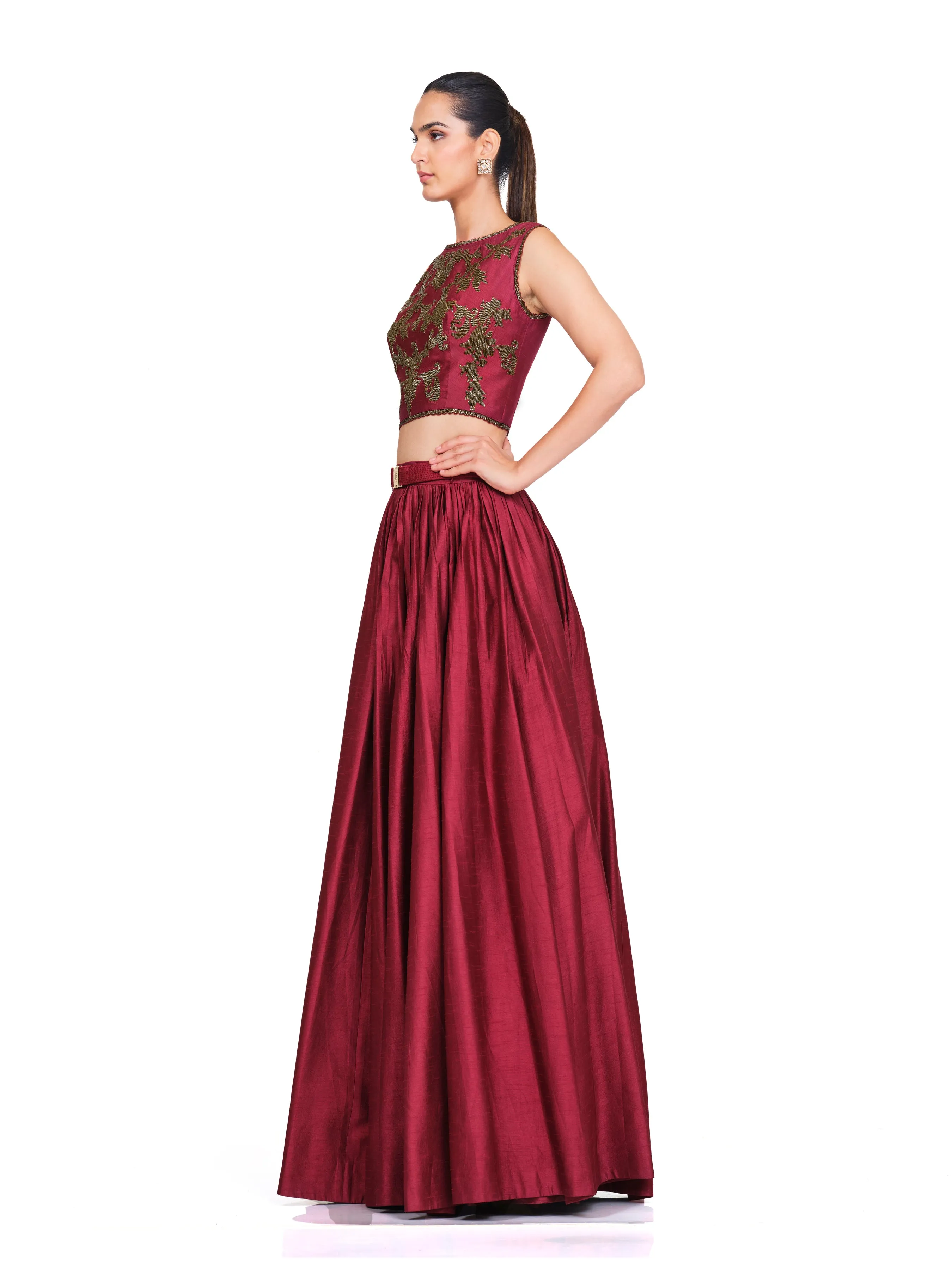 Maroon With Patch Work Embroidery Lehenga