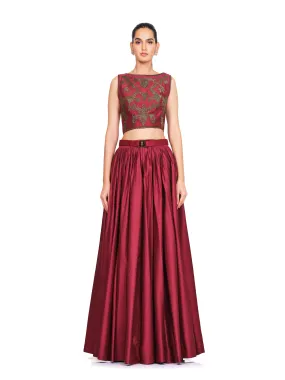 Maroon With Patch Work Embroidery Lehenga