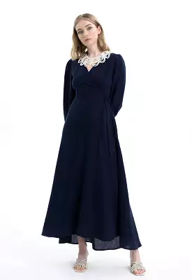 Maxi Linen Dress With Waist Tie