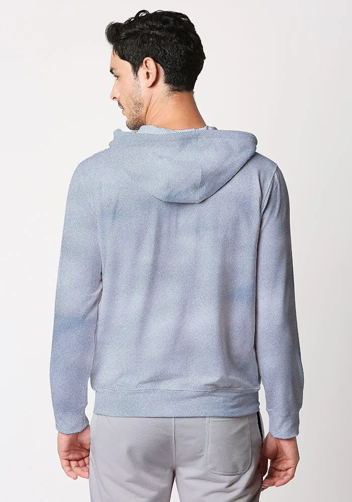 Mens Textured Zipper Hoodie-Denim Twill