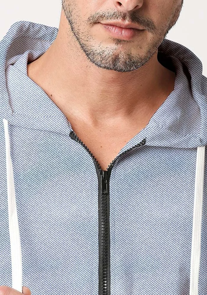 Mens Textured Zipper Hoodie-Denim Twill