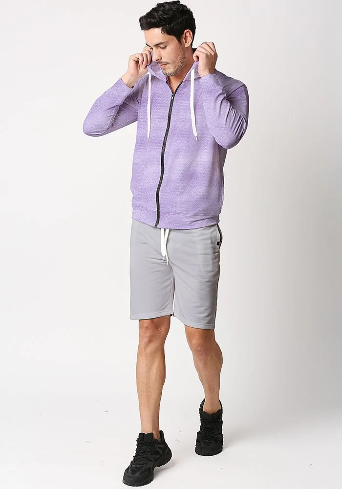 Mens Textured Zipper Hoodie-Lilac