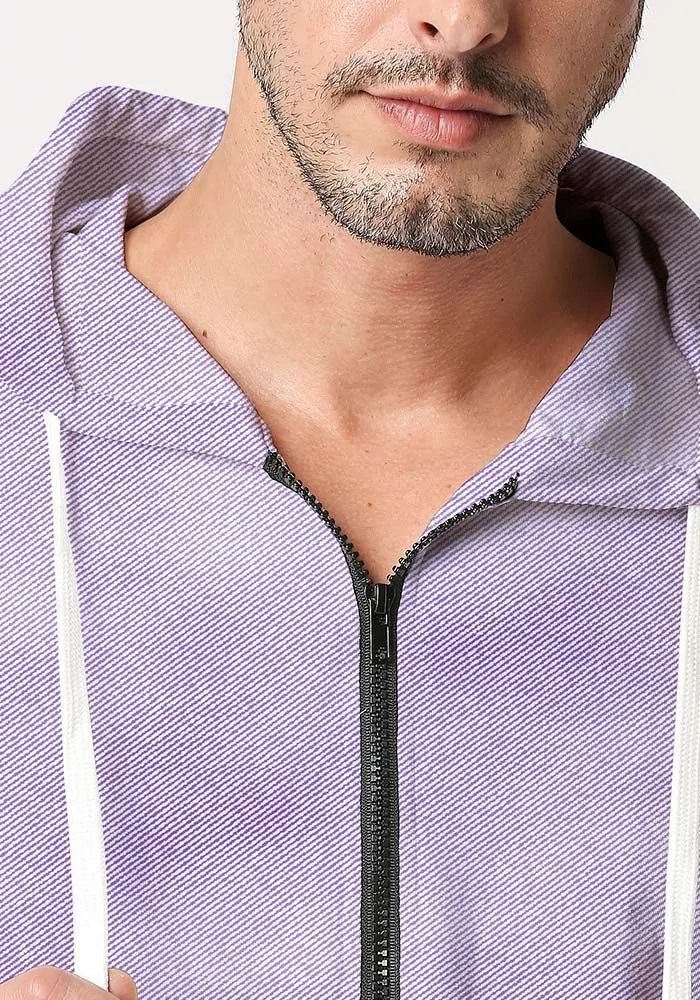 Mens Textured Zipper Hoodie-Lilac