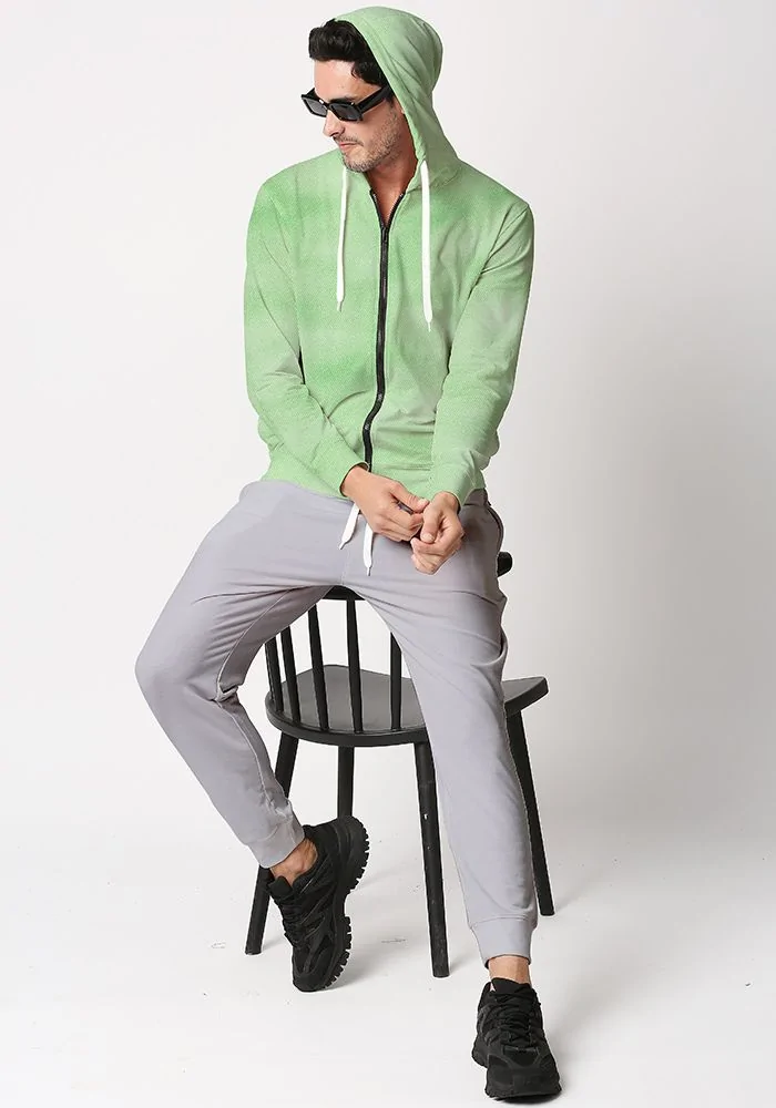 Mens Textured Zipper Hoodie-Lime Punch