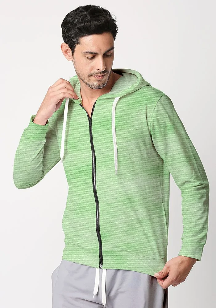 Mens Textured Zipper Hoodie-Lime Punch