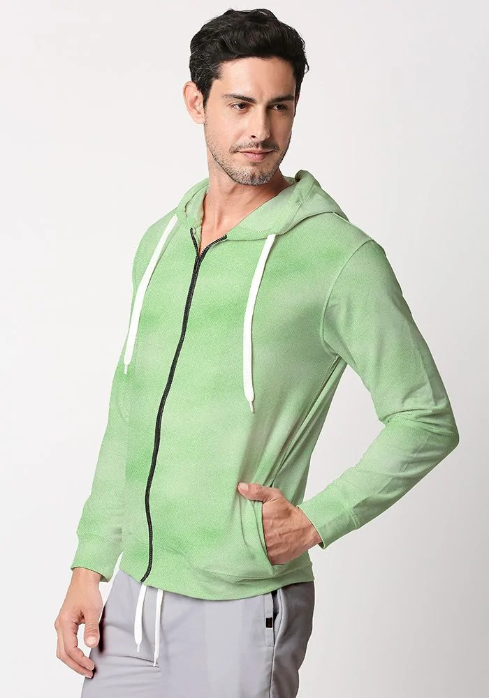 Mens Textured Zipper Hoodie-Lime Punch