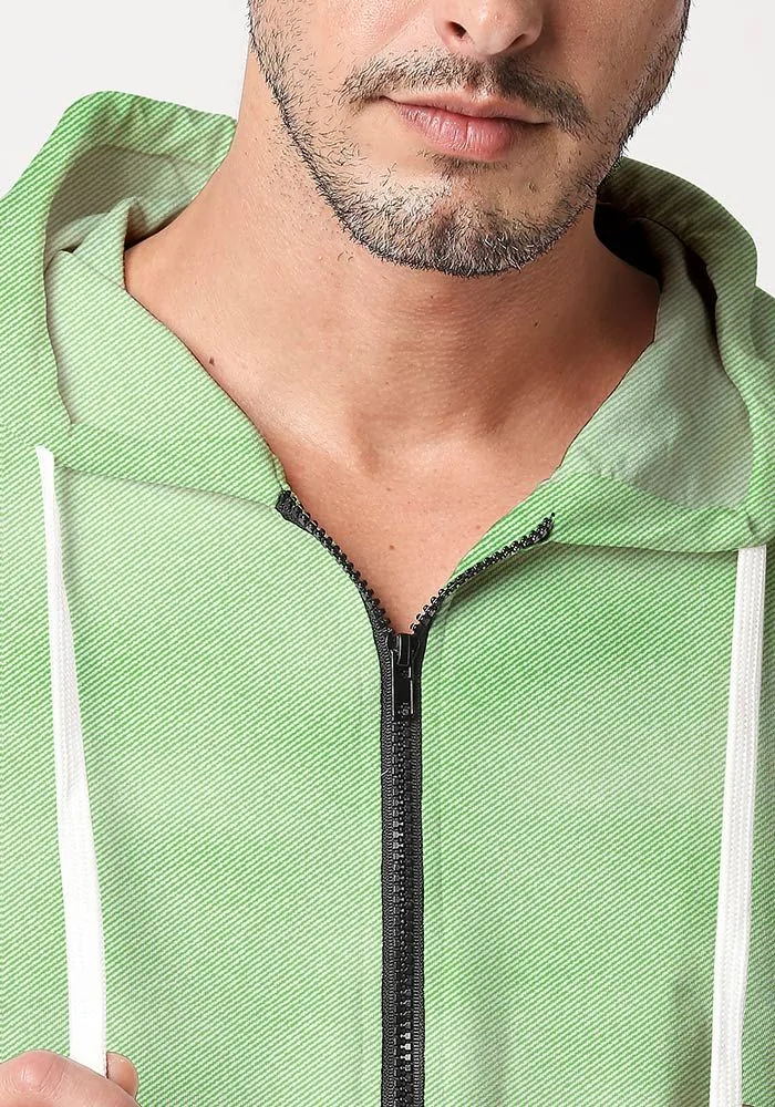 Mens Textured Zipper Hoodie-Lime Punch