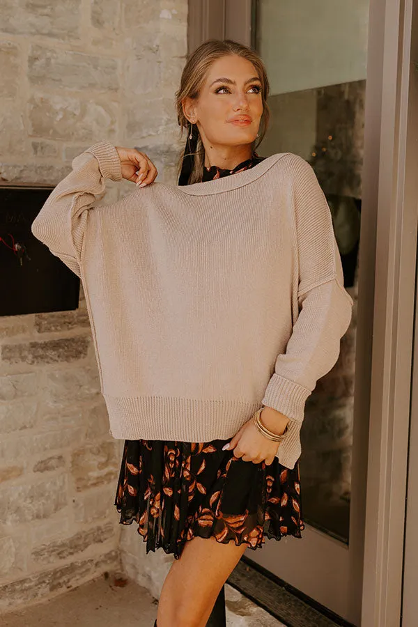 Mind Your Manners Knit Sweater In Taupe