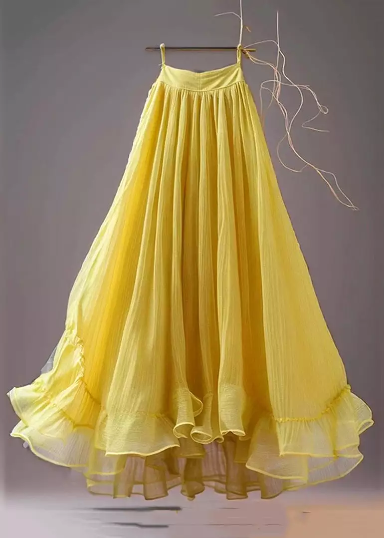 New Yellow Solid High Waist Chiffon Skirts Summer AB1009