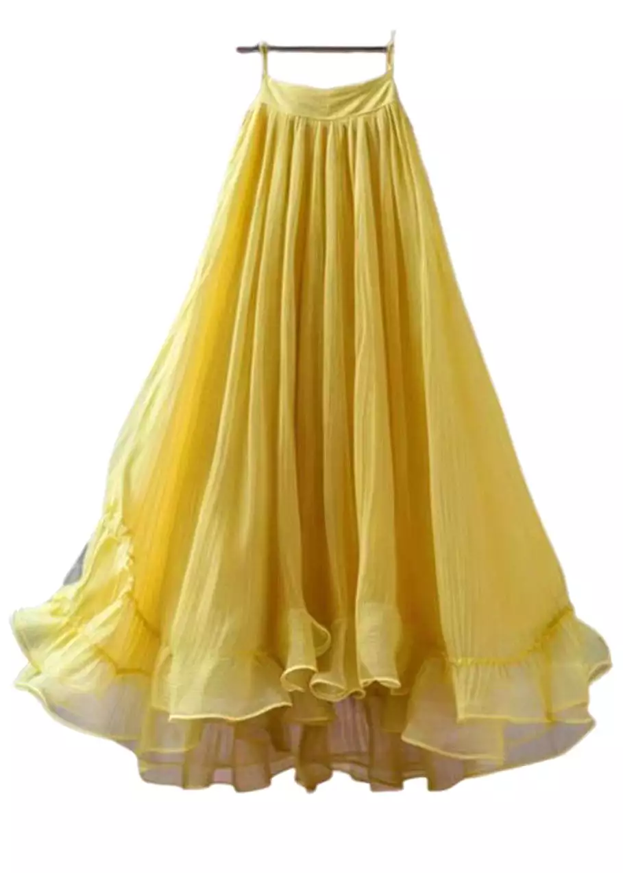 New Yellow Solid High Waist Chiffon Skirts Summer AB1009