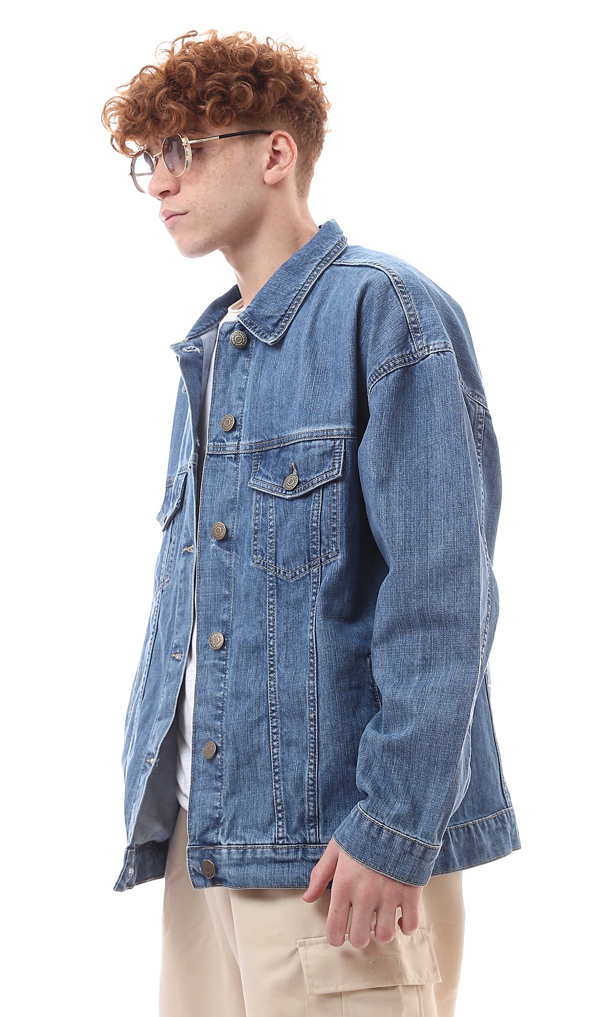 O174497 Light Vintage Denim Jacket With Turn Down Collar