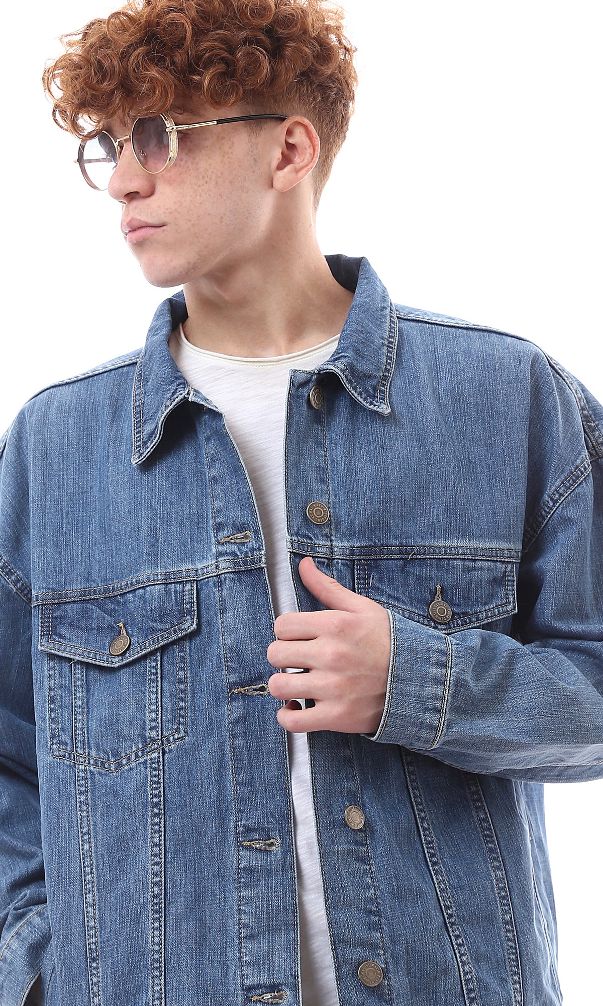 O174497 Light Vintage Denim Jacket With Turn Down Collar