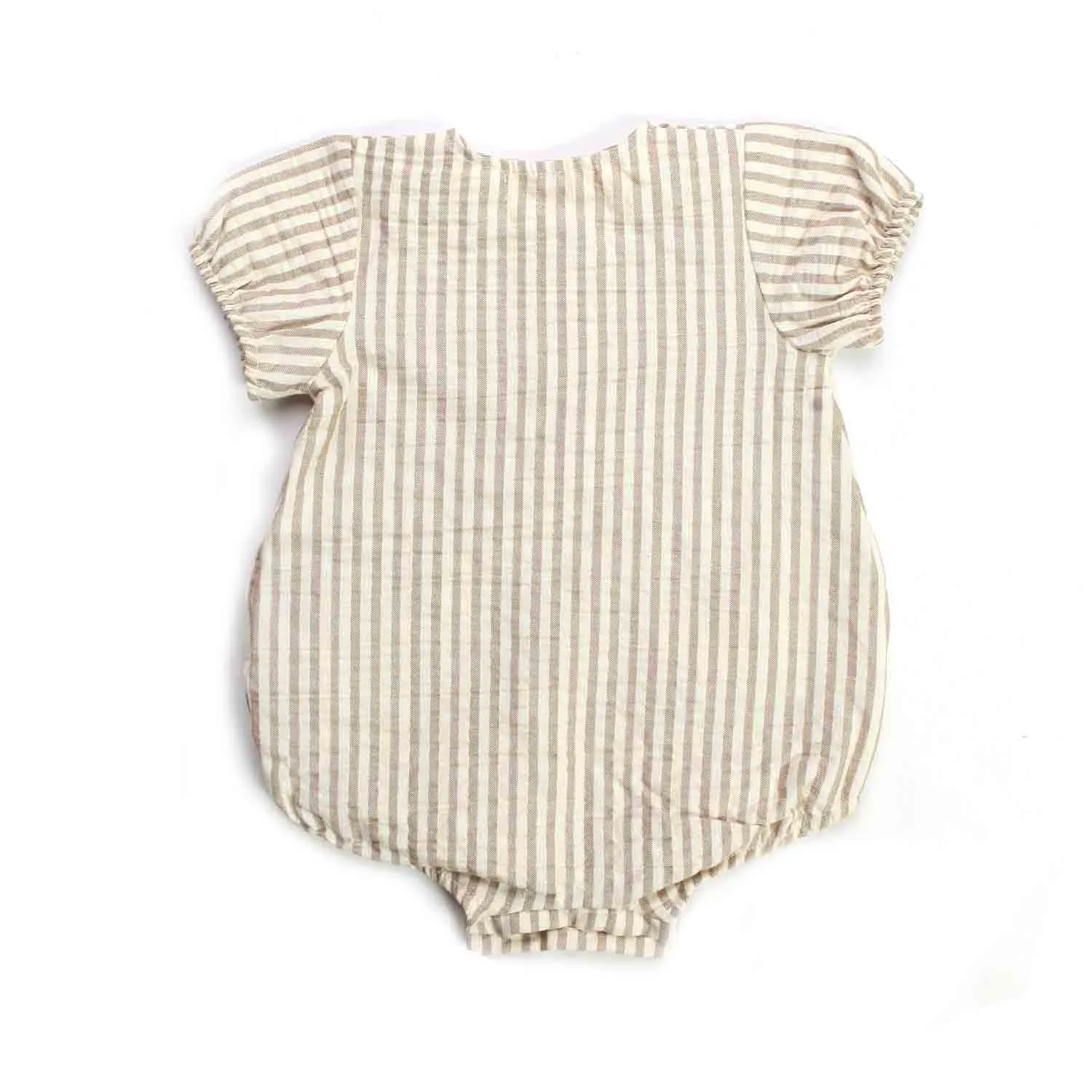 Olive Baby Girl White And Beige Striped Romper