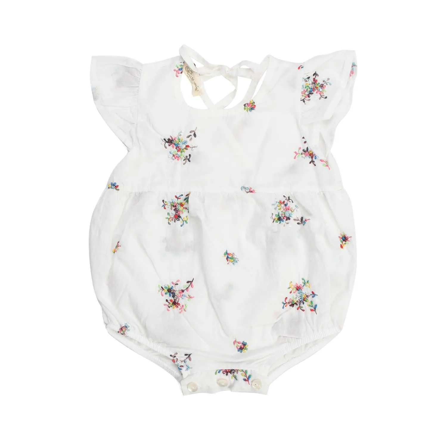 Olive White Romper With Embroidery For Baby Girl