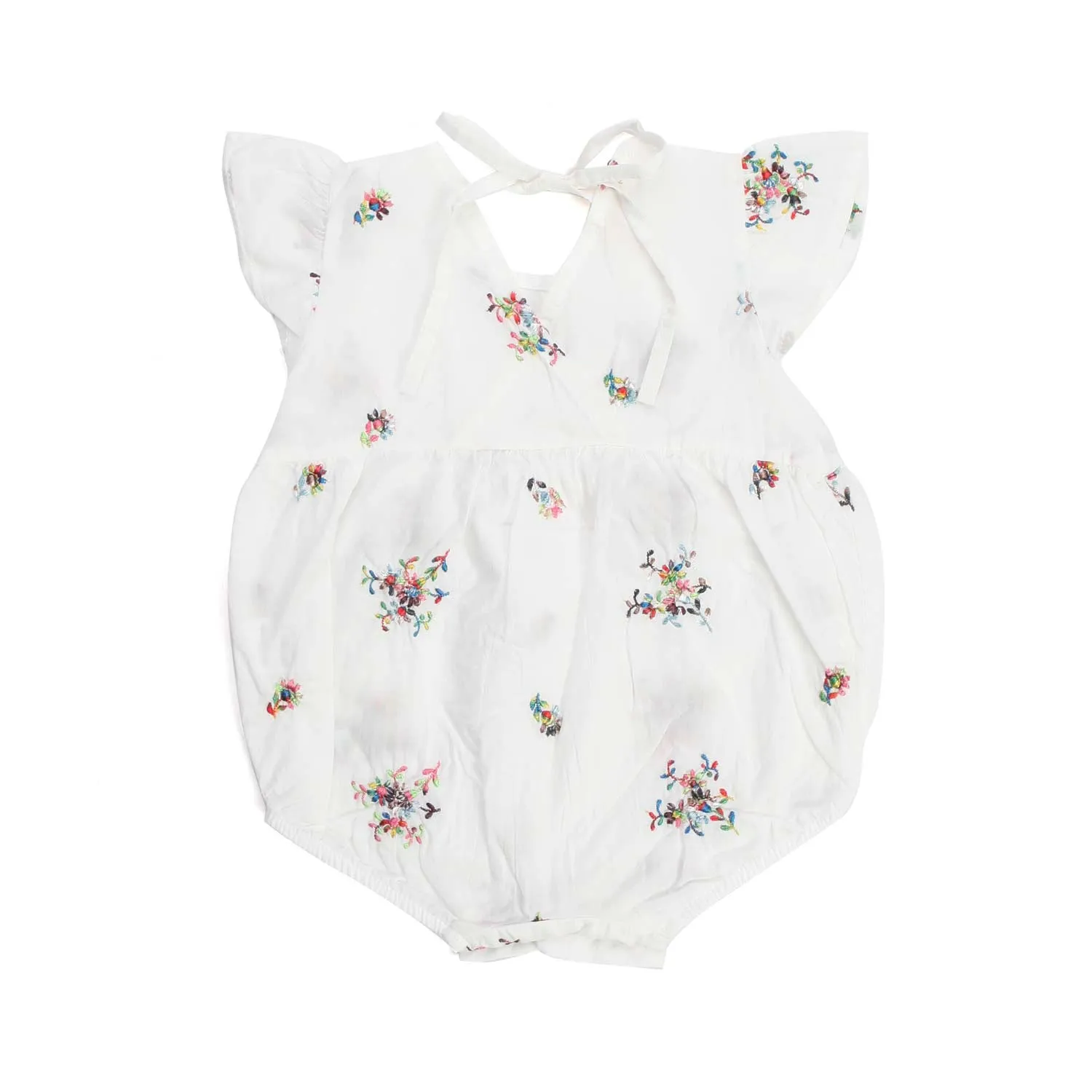 Olive White Romper With Embroidery For Baby Girl