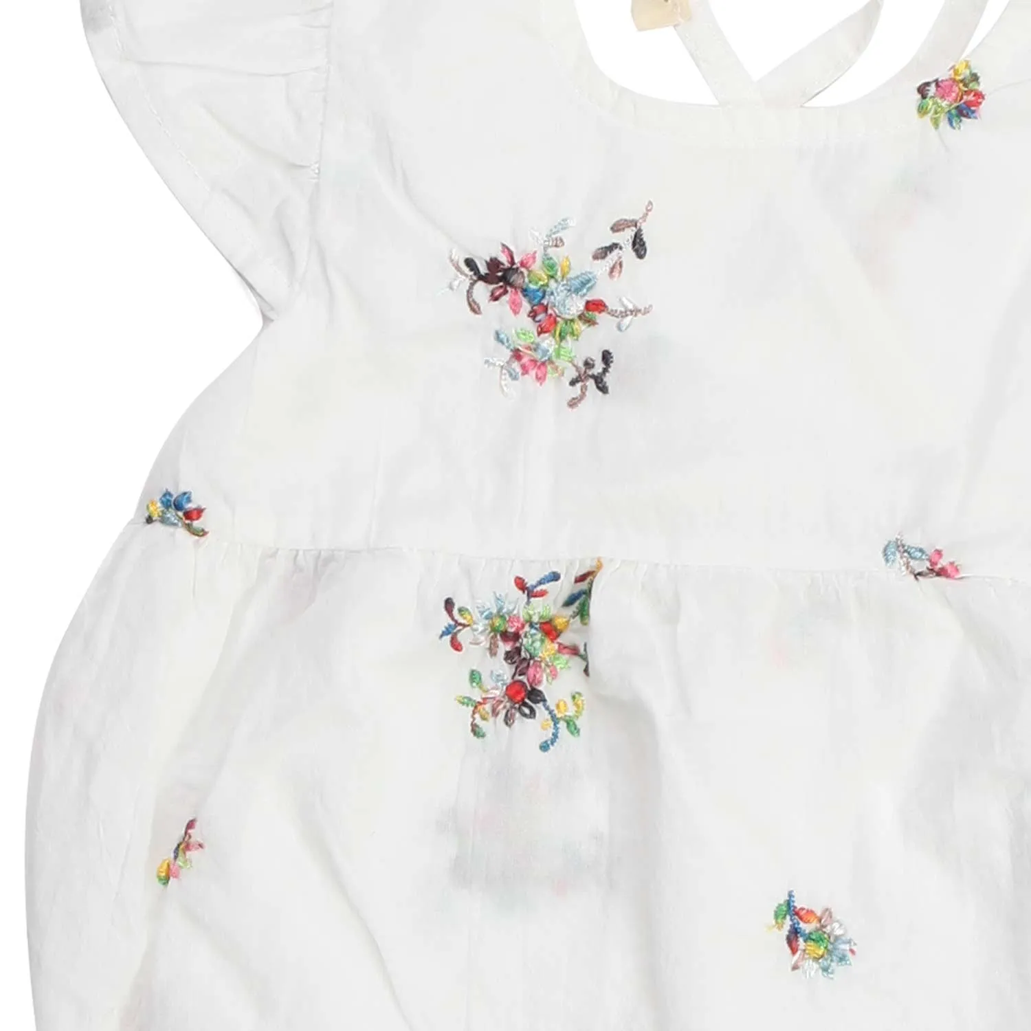 Olive White Romper With Embroidery For Baby Girl