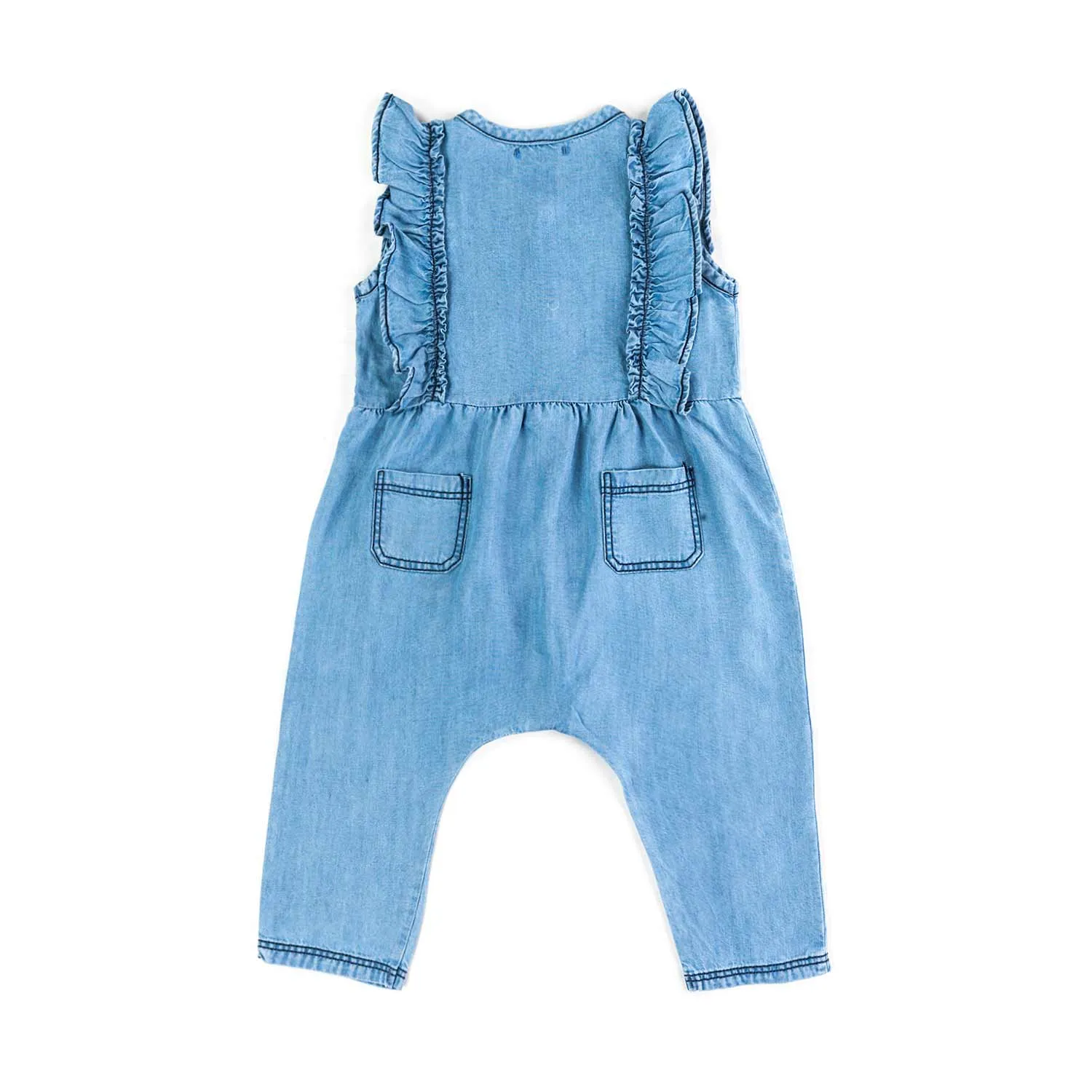 One More In The Family Baby Girl Denim Romper