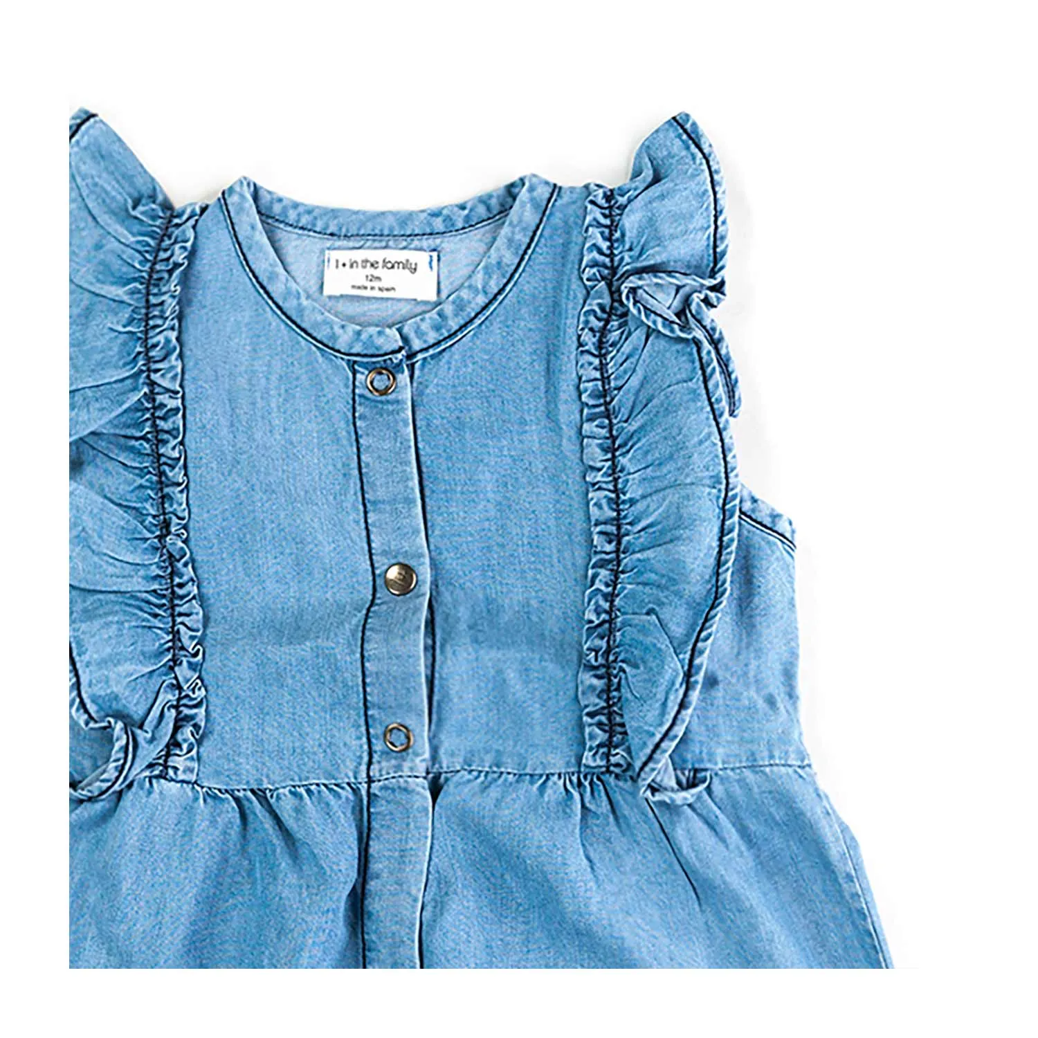 One More In The Family Baby Girl Denim Romper