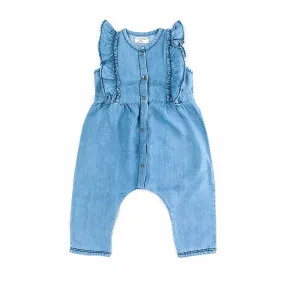 One More In The Family Baby Girl Denim Romper