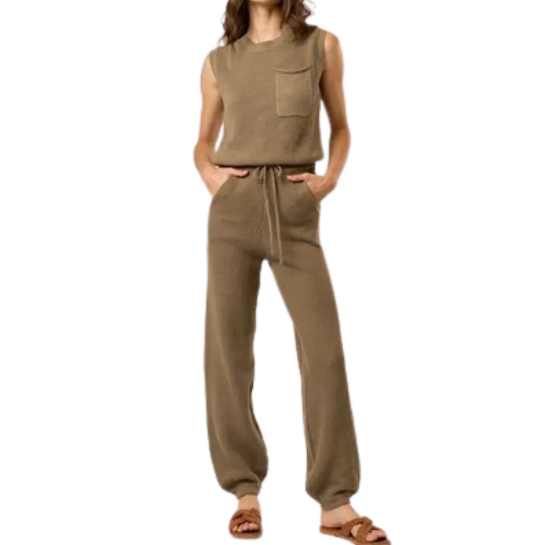 OPEN BACK SWEATER JUMPSUIT KHAKI