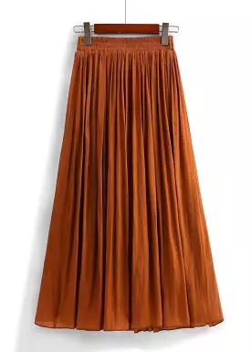 Orange Wrinkled Cotton Pleated Skirts High Waist AS1007