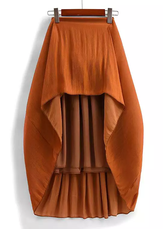 Orange Wrinkled Cotton Pleated Skirts High Waist AS1007