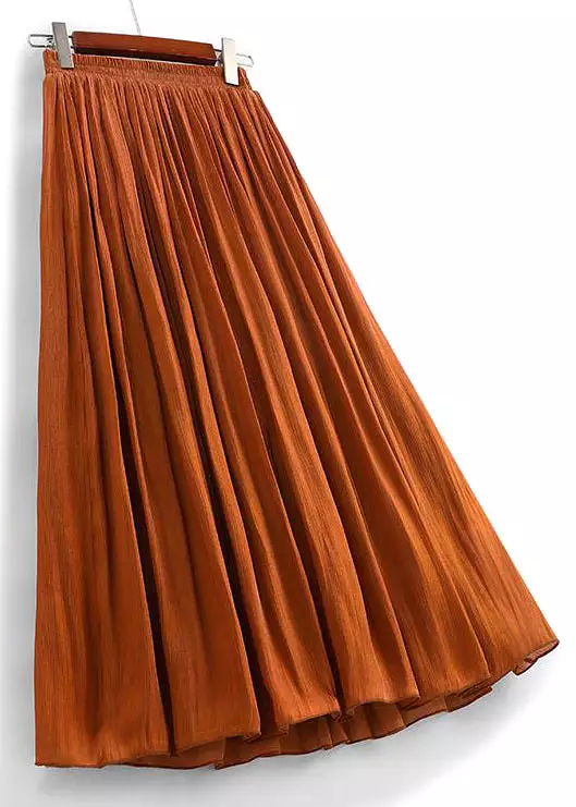 Orange Wrinkled Cotton Pleated Skirts High Waist AS1007