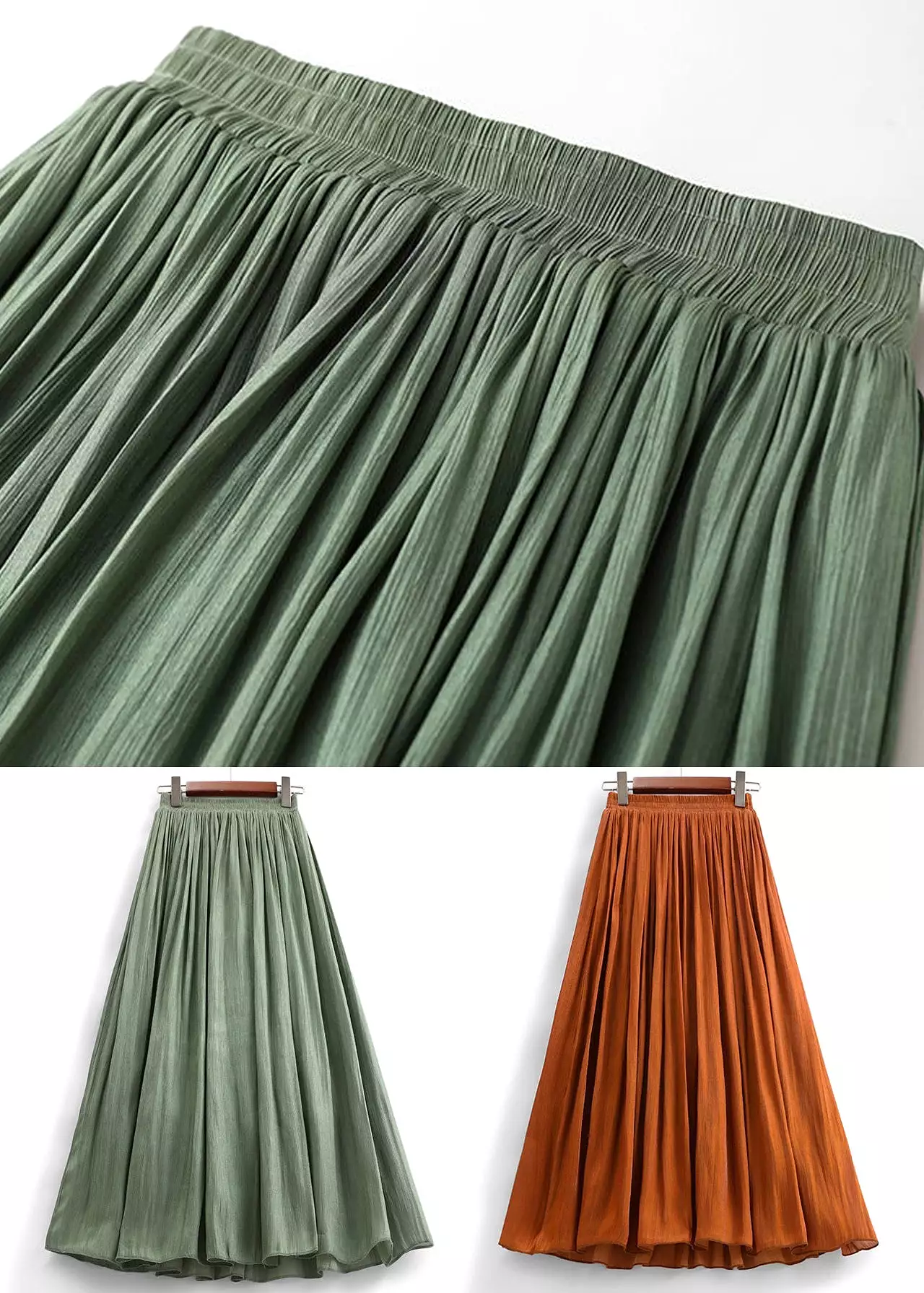 Orange Wrinkled Cotton Pleated Skirts High Waist AS1007