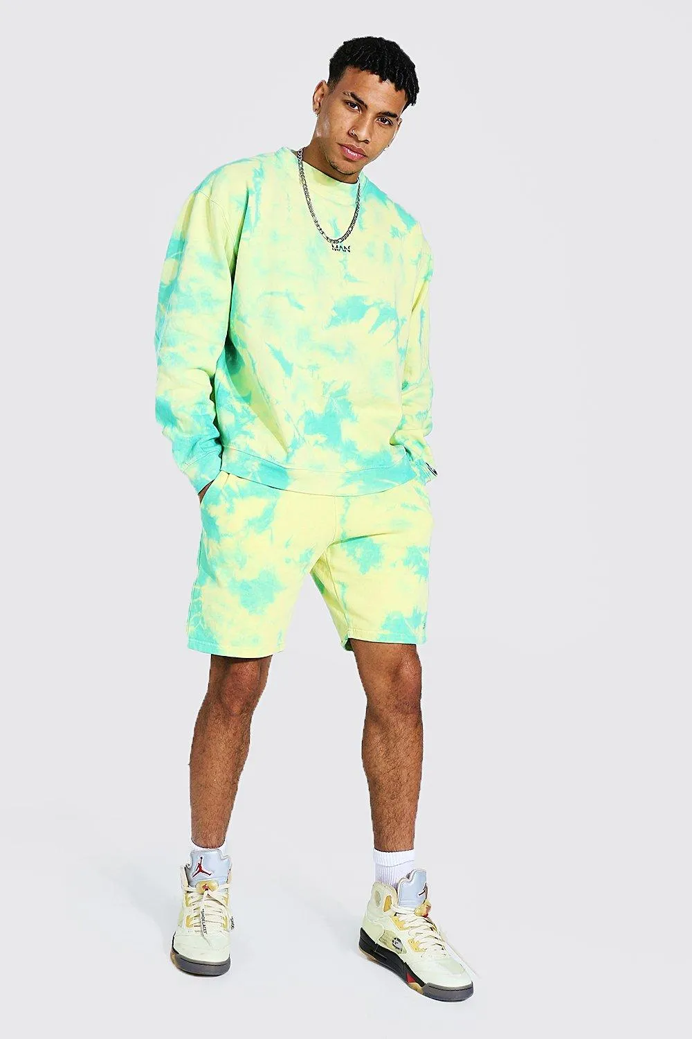 Oversized Man Tie Dye Short Sweater Tracksuit