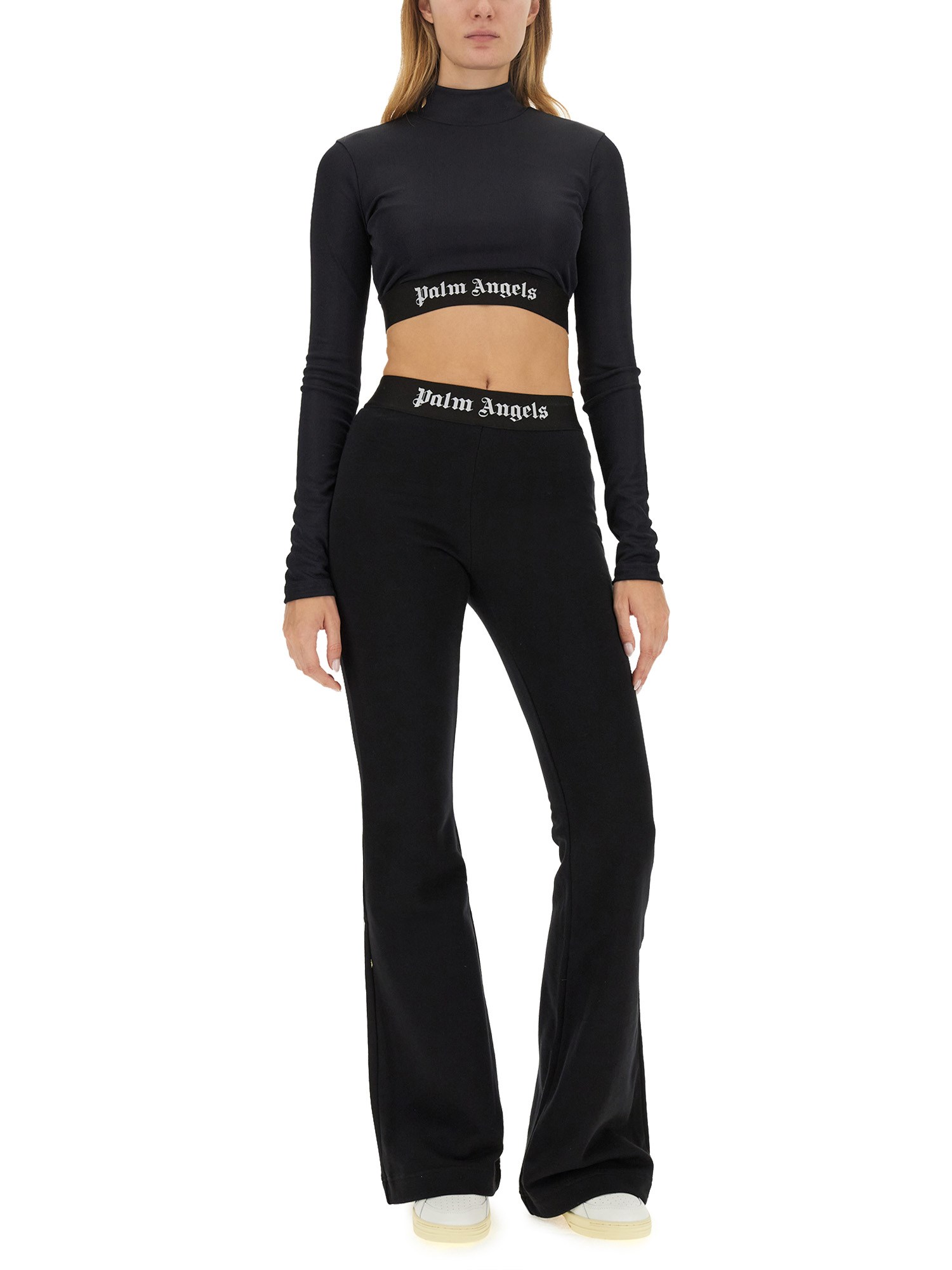 PALM ANGELS    CHENILLE LOGO FLARE FIT PANTS