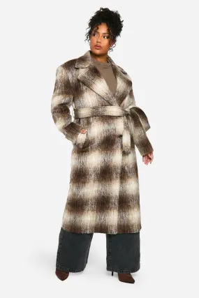 Plus Check Oversized Wool Look Coat