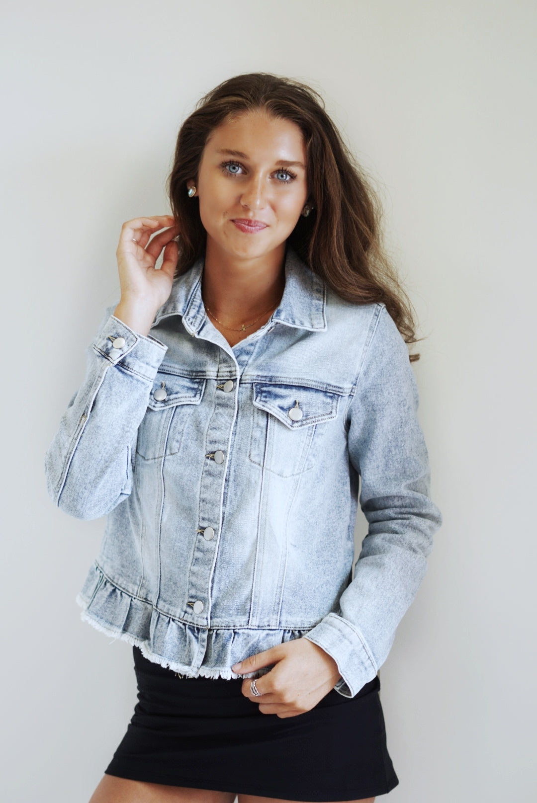 Raleigh Ruffled Raw Hem Denim Jacket