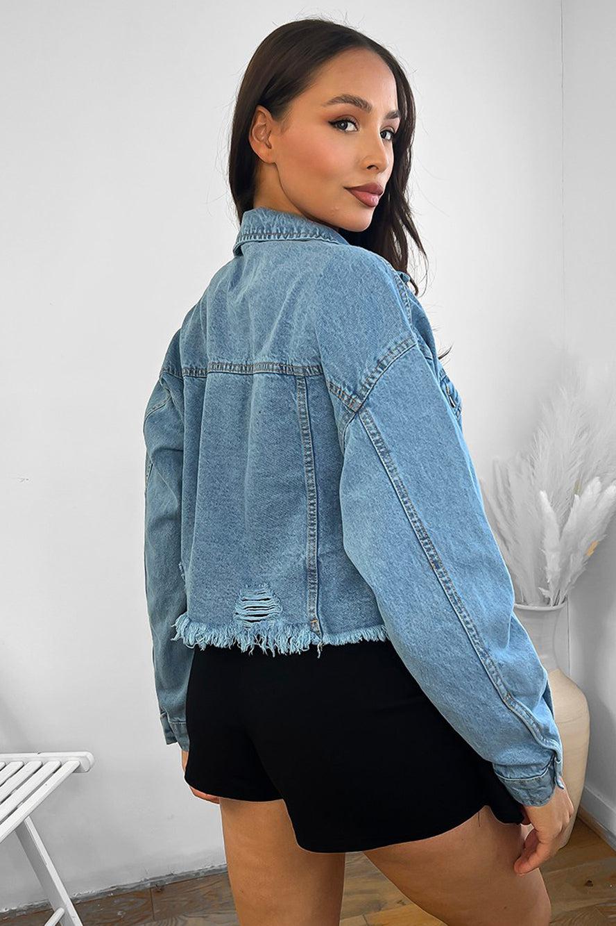 Raw Hem Cropped Oversized 100% Denim Jacket