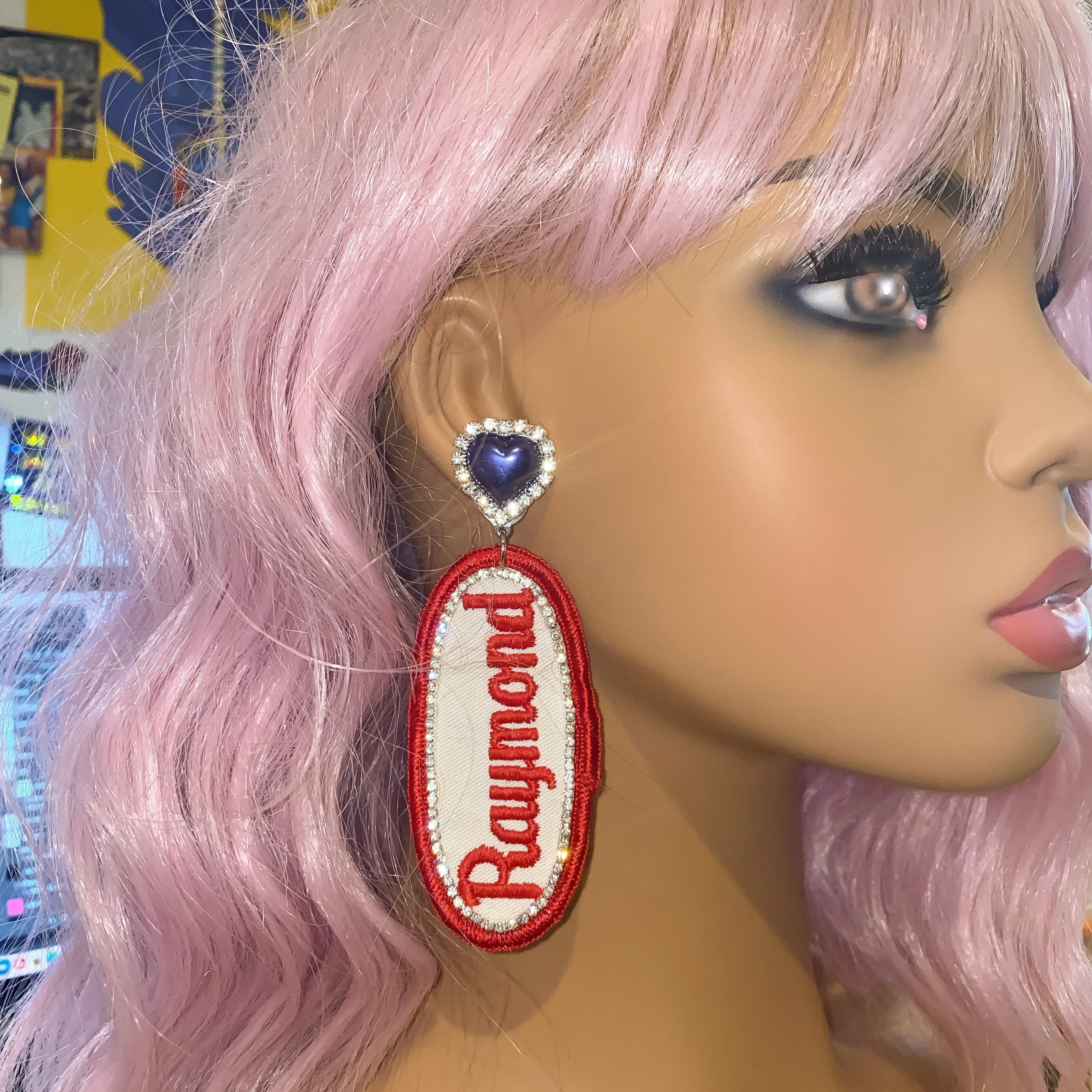 Raymond/Sid Bedazzled Vintage Mechanic Name Patch Earrings