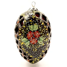 Red Flowers on Egg Shape Ceramic Ornament