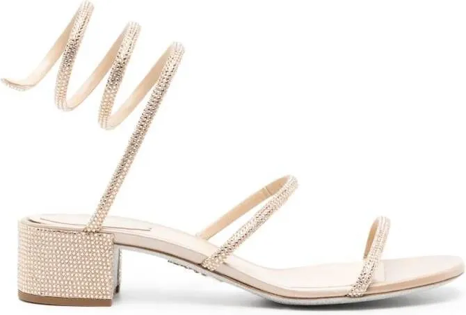 René Caovilla Cleo 40mm crystal-embellished sandals Neutrals