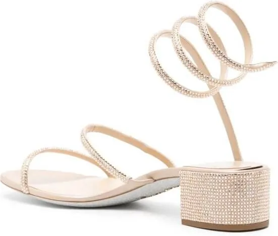 René Caovilla Cleo 40mm crystal-embellished sandals Neutrals