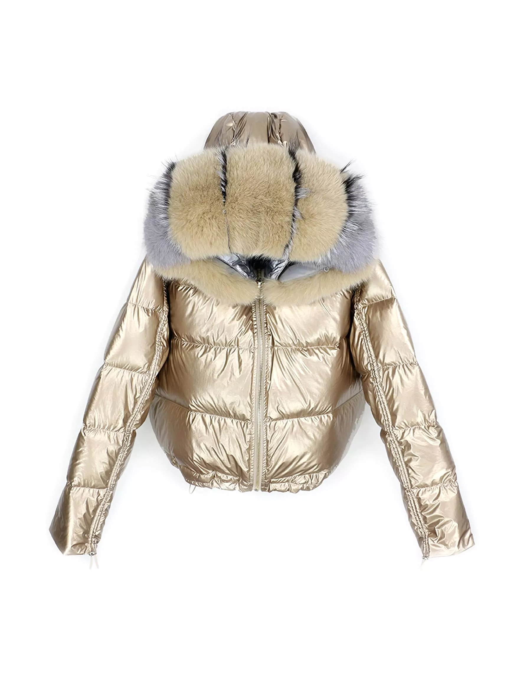 Reversible Bomber Jacket With Natural Fox Fur Trims