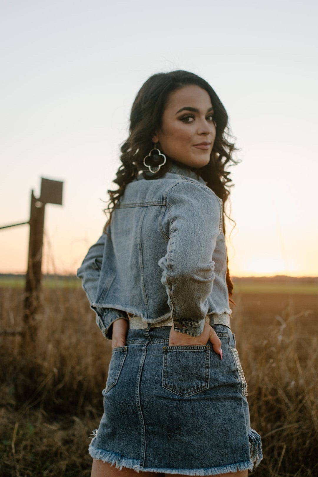 Rhinestone Cropped Denim Jacket