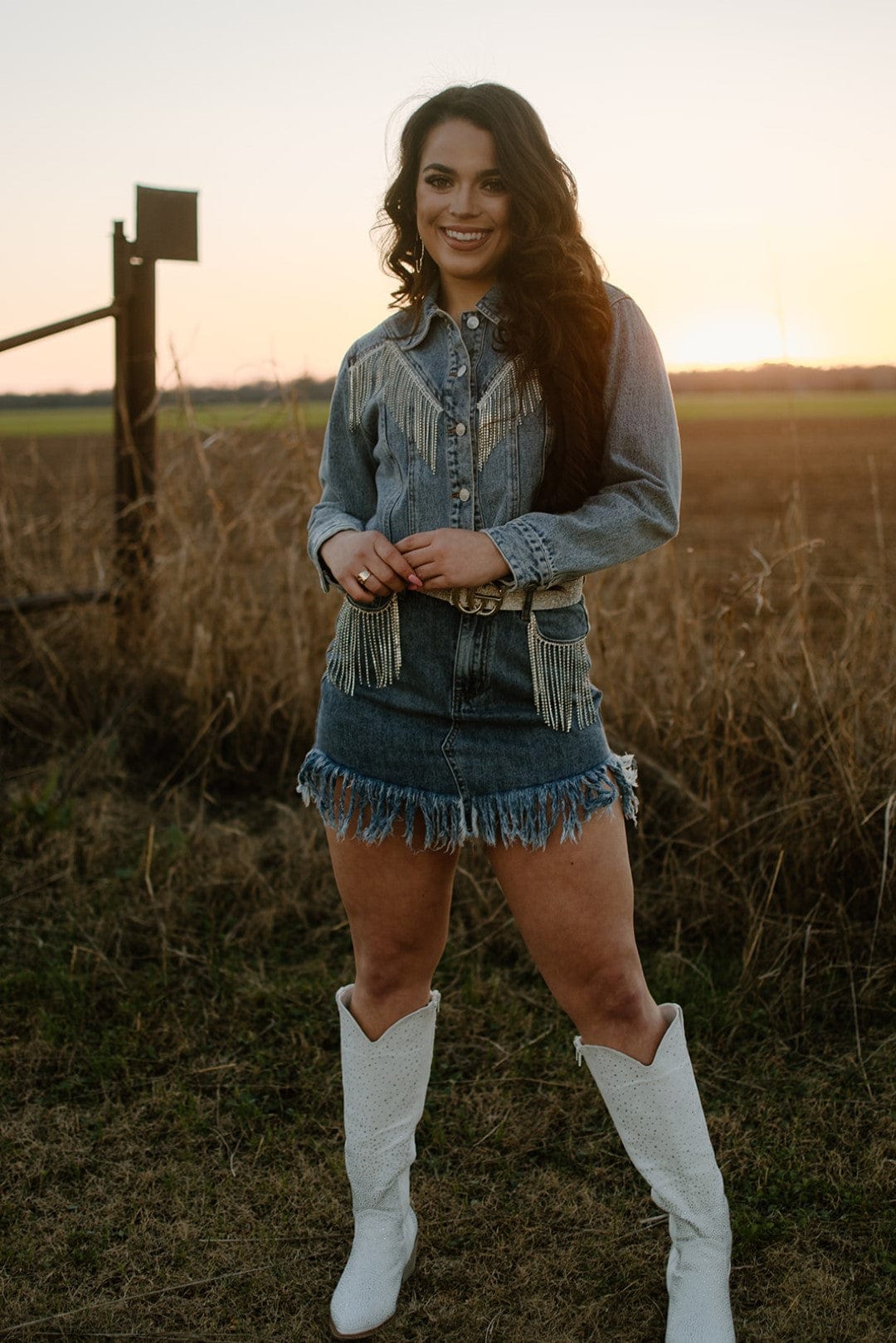 Rhinestone Cropped Denim Jacket